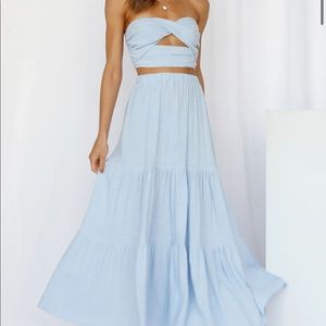 Hello Molly maxi skirt with crop top- light blue never worn with tags